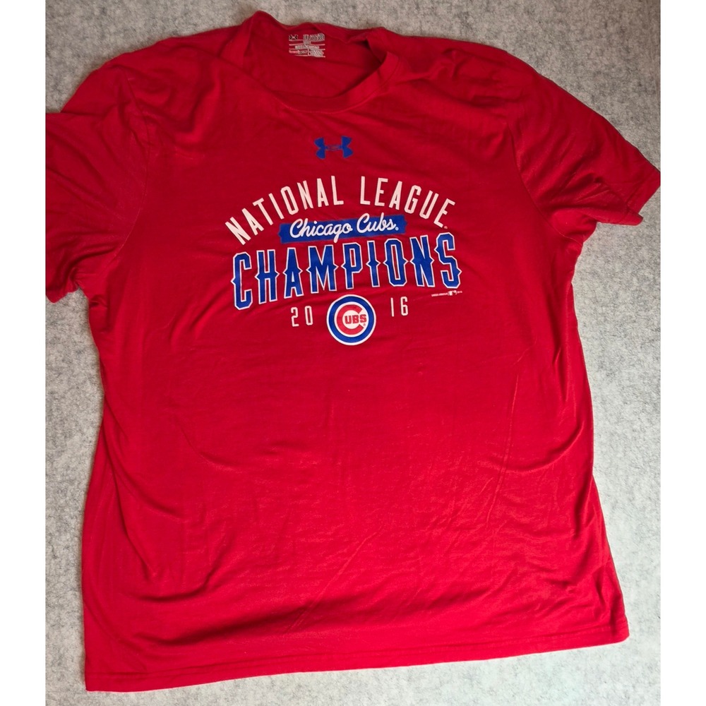 Under Armour Chicago Cubs 2016 National League Champions Shirt Red Mens 2XL XXL